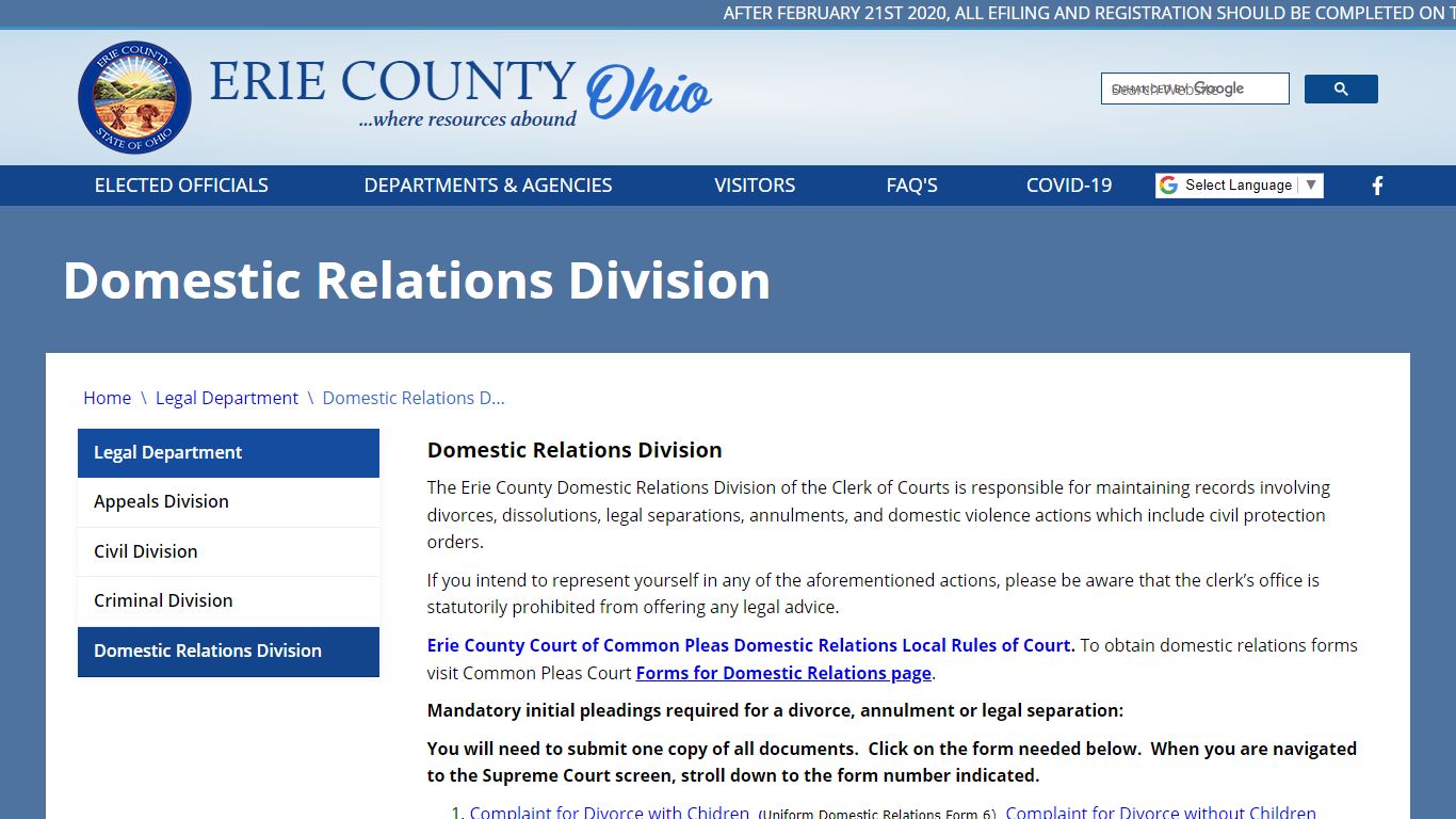 Domestic Relations Division - Erie County, Ohio