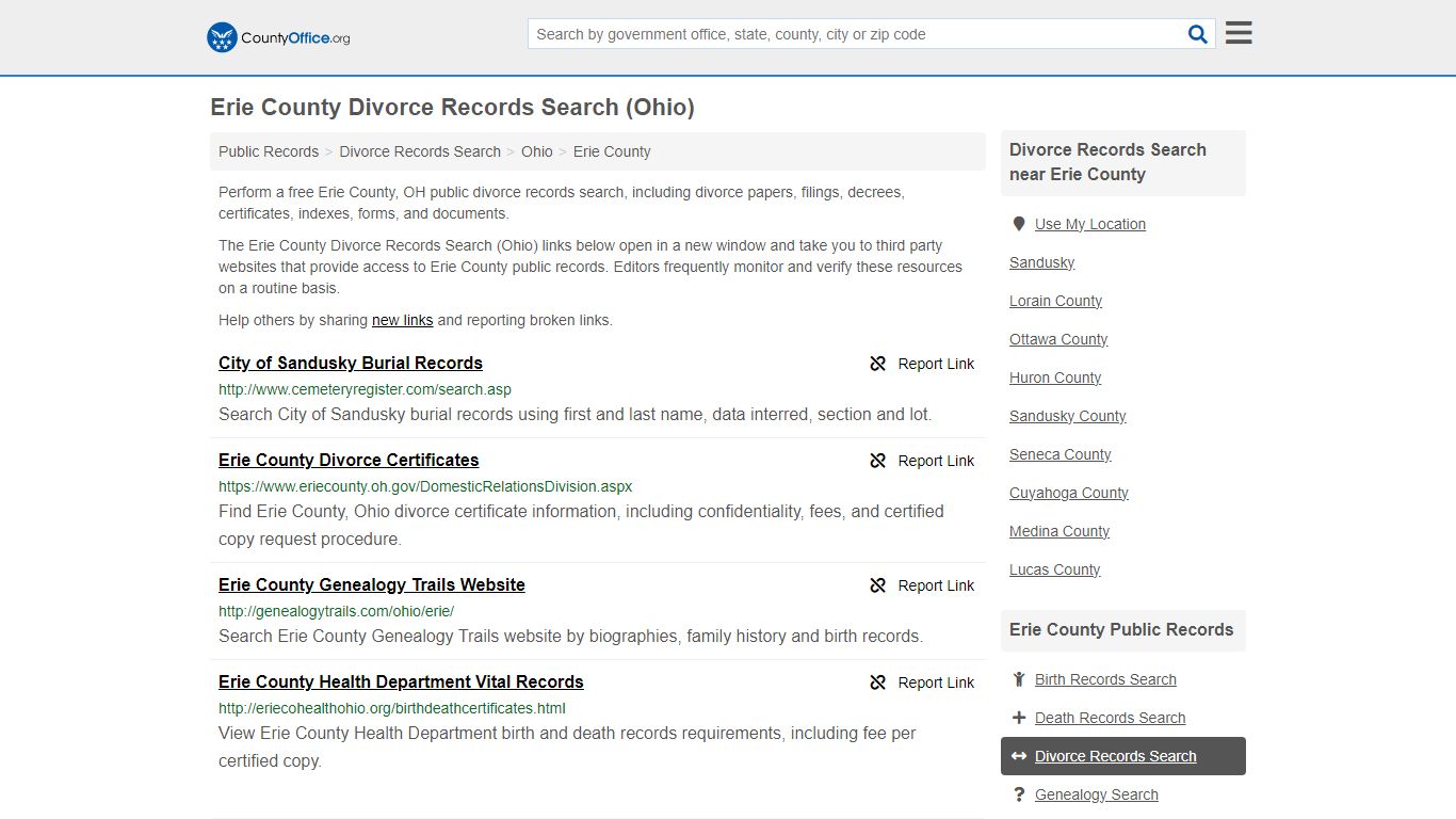 Erie County Divorce Records Search (Ohio) - County Office
